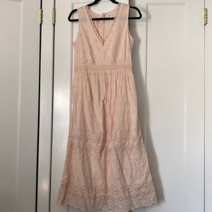 Gap pale pink eyelet v-neck midi dress